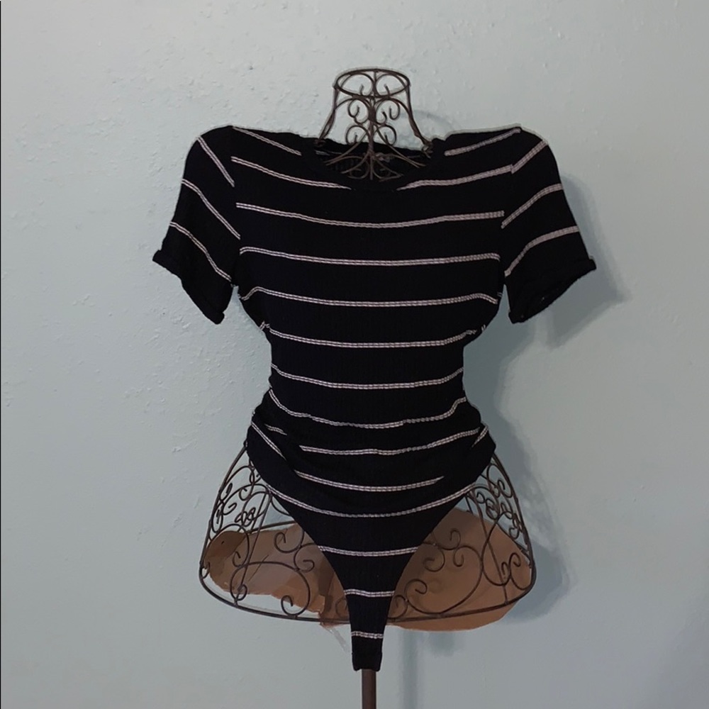 Charlotte Russe Black Striped bodysuit